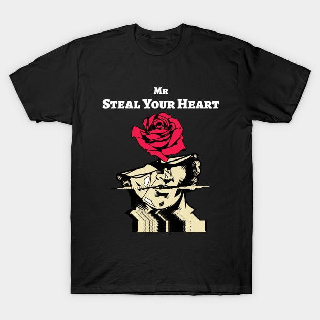 Mr Steal Your Heart with a Flower glitch design illustration T-Shirt by MerchSpot